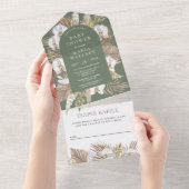 Boho Pampas White Orchid Sage Green Baby shower All In One Uitnodiging (Afscheurbaar)