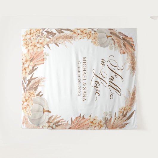 Boho Pampas White Pumpkin backdrop fall banner  Wandkleed (Voorkant (horizontaal))