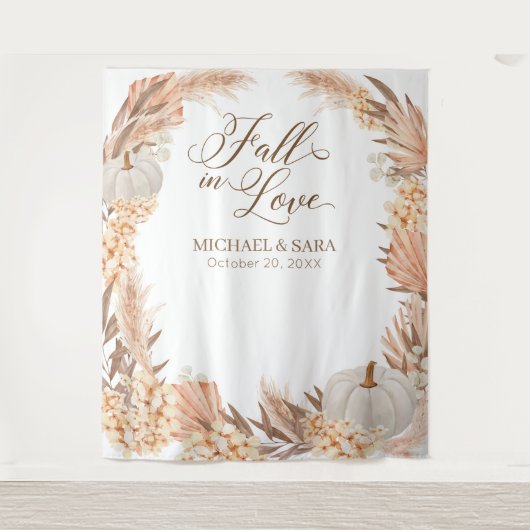 Boho Pampas White Pumpkin backdrop fall banner Wandkleed (Voorkant)