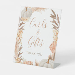 Boho Pampas white Pumpkin cards & gifts sign Reclamebord Met Voetstuk