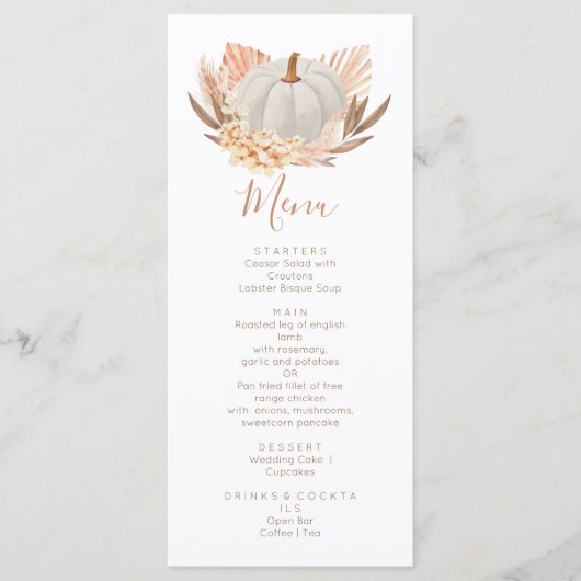 Boho Pampas white Pumpkin fall Menu (Voorkant)