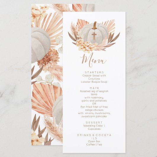 Boho Pampas white Pumpkin religious Menu (Voorkant / Achterkant)