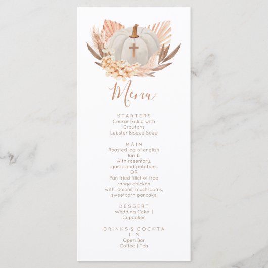 Boho Pampas white Pumpkin religious Menu (Voorkant)