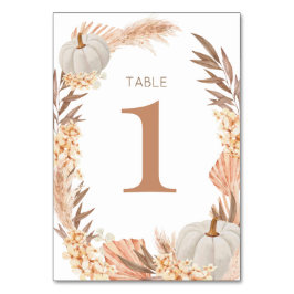 Boho Pampas white Pumpkin Table number Kaart