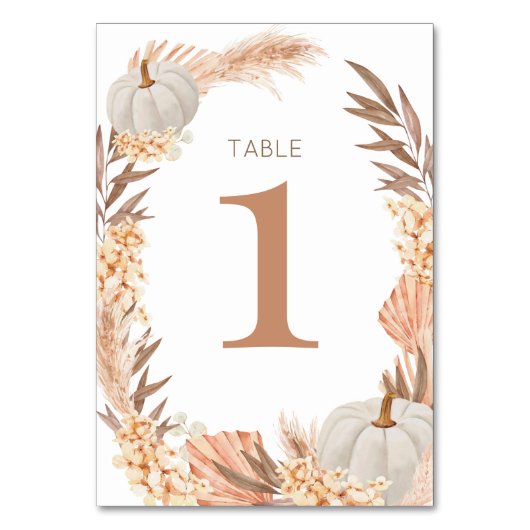 Boho Pampas white Pumpkin Table number Kaart (Achterkant)