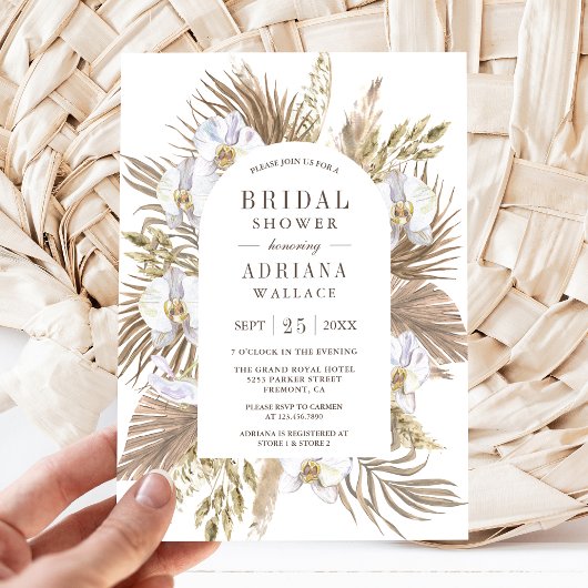 Boho Pampas Witte Orchidee Gedroogde Palm Bruidsdo Kaart