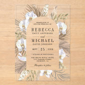 Boho Pampas Witte Orchidee Gedroogde Palm Bruiloft Acryl Uitnodigingen (Voorkant)