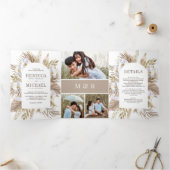 Boho Pampas Witte Orchidee Gedroogde Palm Bruiloft Drieluik Uitnodiging (Binnen)