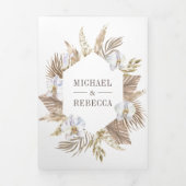 Boho Pampas Witte Orchidee Gedroogde Palm Bruiloft Drieluik Uitnodiging (Cover)