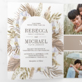 Boho Pampas Witte Orchidee Gedroogde Palm Bruiloft Drieluik Uitnodiging (Binnenzijde eerst)
