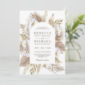 Boho Pampas Witte Orchidee Gedroogde Palm Bruiloft Kaart (Staand voorkant)