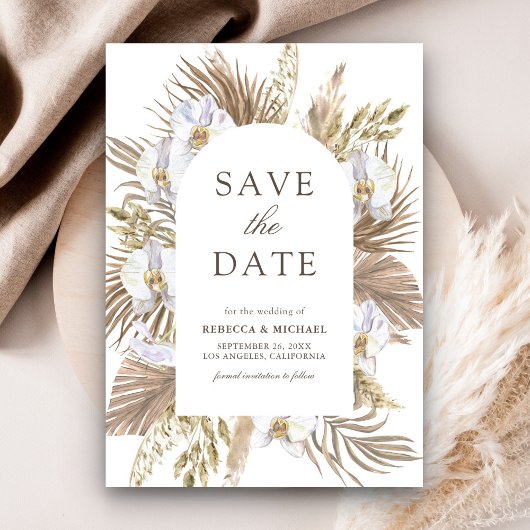 Boho Pampas Witte Orchidee Gedroogde Palm Bruiloft Save The Date