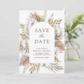 Boho Pampas Witte Orchidee Gedroogde Palm Bruiloft Save The Date (Staand voorkant)