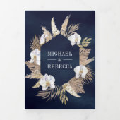 Boho Pampas Witte Orchidee Gedroogde Palm Navy Bru Drieluik Uitnodiging (Cover)