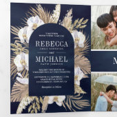 Boho Pampas Witte Orchidee Gedroogde Palm Navy Bru Drieluik Uitnodiging (Binnenzijde eerst)