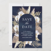 Boho Pampas Witte Orchidee Marine Blauwe Huwelijk Save The Date (Voorkant)