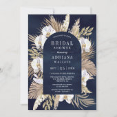 Boho Pampas Witte Orchidee Marineblauw Bruidsdouch Kaart (Voorkant)
