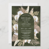 Boho Pampas Witte Orchidee Olijfgroene Bruiloft Kaart (Voorkant)