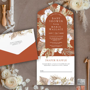 Boho Pampas Witte Orchidee Terracotta Baby Shower All In One Uitnodiging