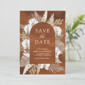 Boho Pampas Witte Orchidee Terracotta Huwelijk Save The Date (Staand voorkant)