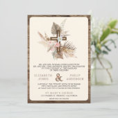 Boho Pampas Wood Cross Alles in één katholieke bru Kaart (Staand voorkant)