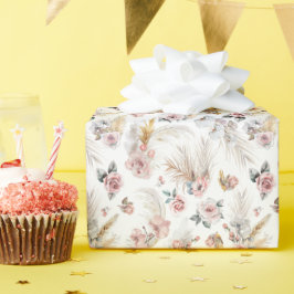 Boho Pampas Wrapping Paper Blush Floral Cadeaupapier