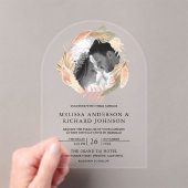 Boho Pampas Wreath Photo Dried Palm Leaves Wedding Acryl Uitnodigingen (Insitu (Draagbaar))