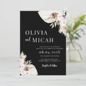 Boho pampa's zwarte bruiloft kaart (Staand voorkant)