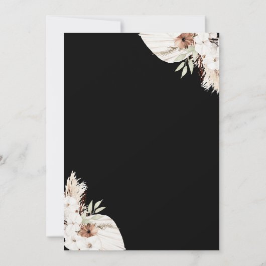 Boho pampa's zwarte bruiloft kaart (Achterkant)