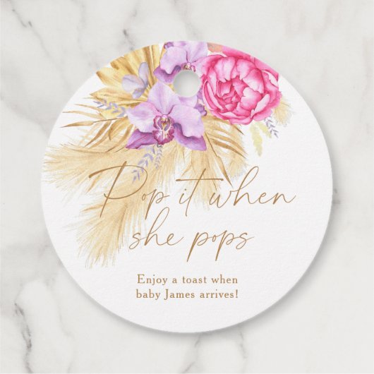 Boho pampasgras - Baby shower Pop het Bedankjes Labels (Achterkant)