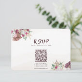 Boho Pampasgras Bloem Bruiloft RSVP QR Code  Kaartje (Staand voorkant)
