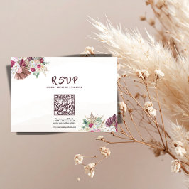 Boho Pampasgras Bloem Bruiloft RSVP QR Code Kaartje