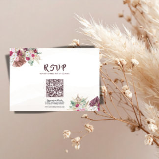 Boho Pampasgras Bloem Bruiloft RSVP QR Code  Kaartje
