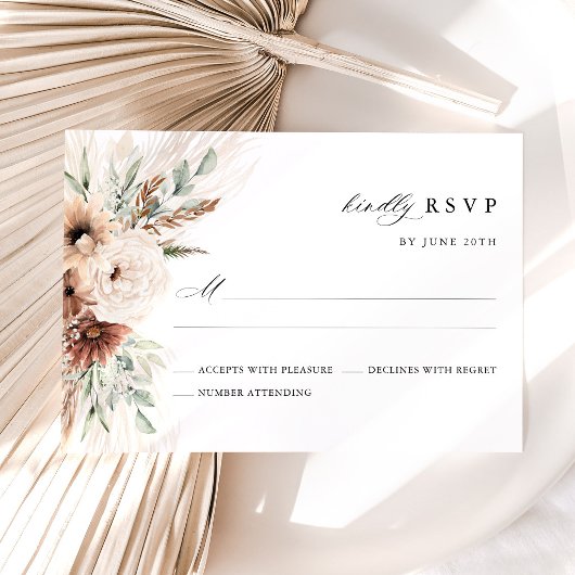 Boho Pampasgras Bloemhuwelijk RSVP Kaartje