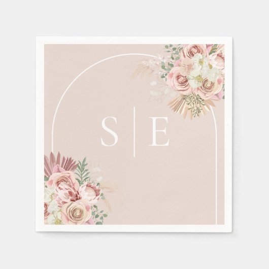 Boho Pampasgras Boog Monogram Servetten (Voorkant)