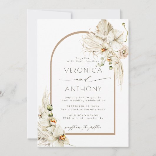 Boho Pampasgras Orchidee Bloemige Bruiloft Kaart (Voorkant)