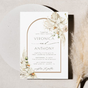 Boho Pampasgras Orchidee Bloemige Bruiloft Kaart
