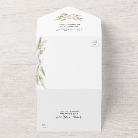 Boho Pampasgras Orchidee Botanische Trouwdag All In One Uitnodiging (Buitenkant)