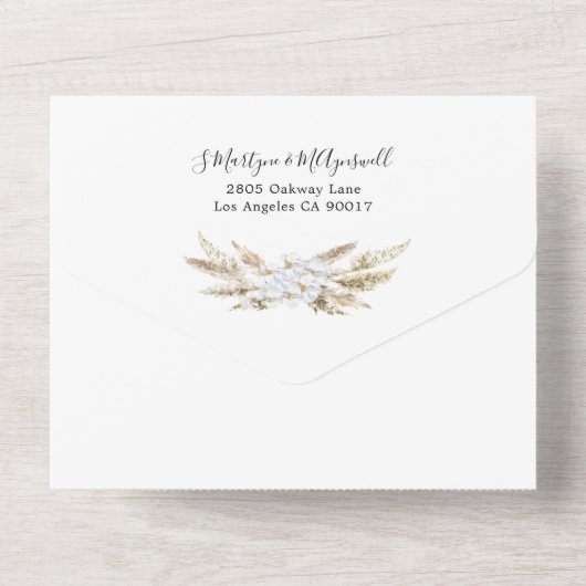 Boho Pampasgras Orchidee Botanische Trouwdag All In One Uitnodiging (Achterkant)