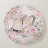 Boho Pampasgras Roze Bloemenschommelpaard Rond Kussen (Achterkant)