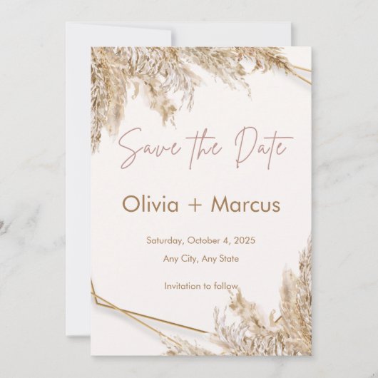 Boho Pampasgras Save the Date | Neutraal Beige Kaart (Voorkant)