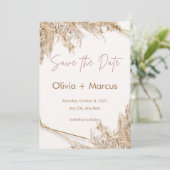 Boho Pampasgras Save the Date | Neutraal Beige Kaart (Staand voorkant)