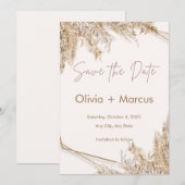 Boho Pampasgras Save the Date | Neutraal Beige Kaart (Voorkant / Achterkant)