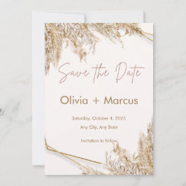 Boho Pampasgras Save the Date | Neutraal Beige Kaart