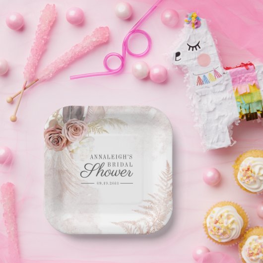 Boho Pampasgras Terracotta Script Bruiloftsborrel Papieren Bordje (Feest)