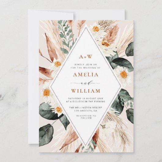 boho pampasgras trouwkaart kaart (Voorkant)