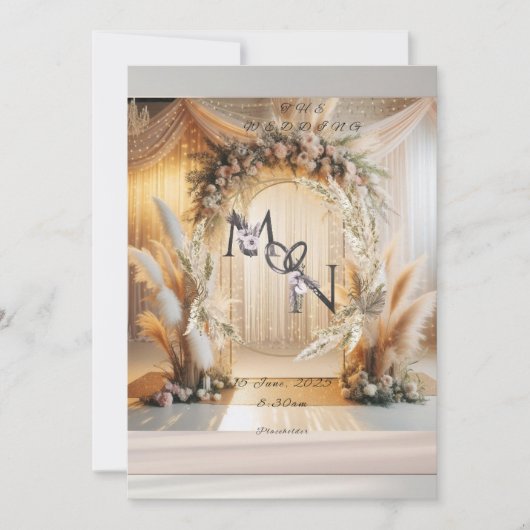 Boho Pampass Bloemen Huwelijksuitnodiging |Bewerkb Kaart (Voorkant)