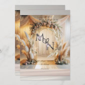 Boho Pampass Bloemen Huwelijksuitnodiging |Bewerkb Kaart (Voorkant / Achterkant)