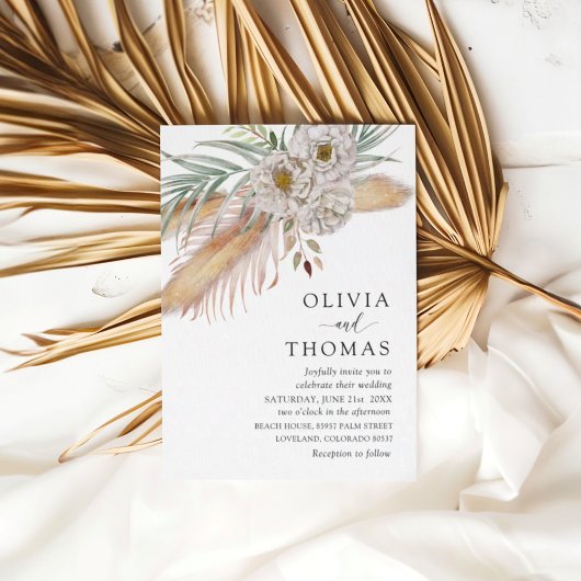 Boho Pampass & Floral Waterverf bruiloft Kaart