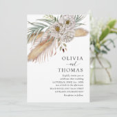 Boho Pampass & Floral Waterverf bruiloft Kaart (Staand voorkant)